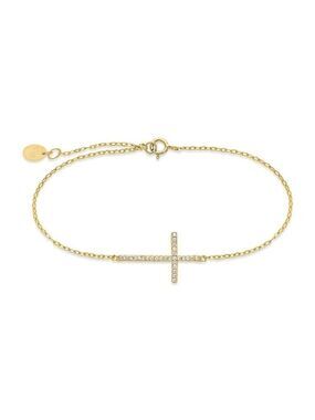 Sterling Forever Sterling Silver Sideways CZ Cross Bracelet